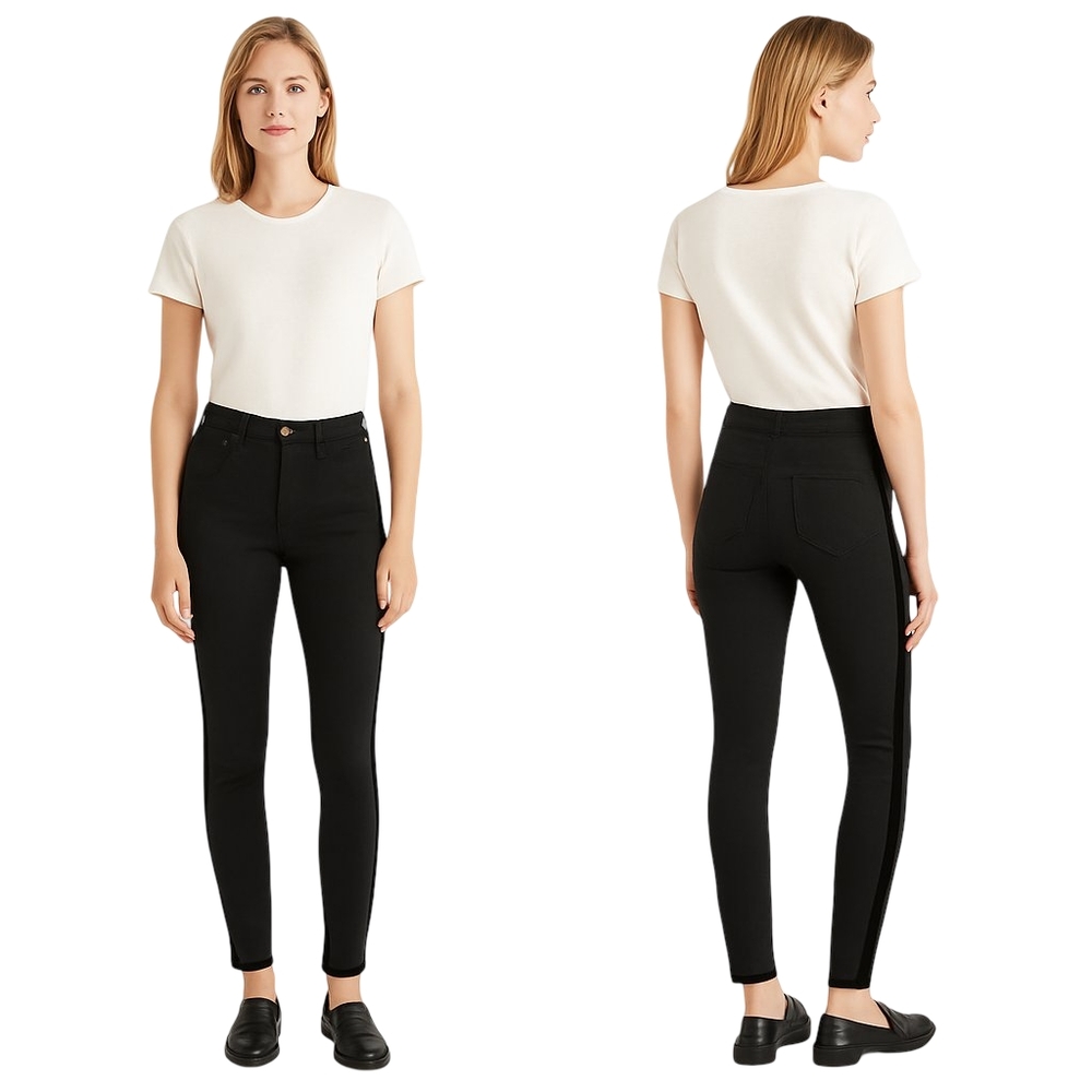 MADEWELL 9 Inch High Rise Skinny Jeans Size 26 Black Velvet Tuxedo Stripe